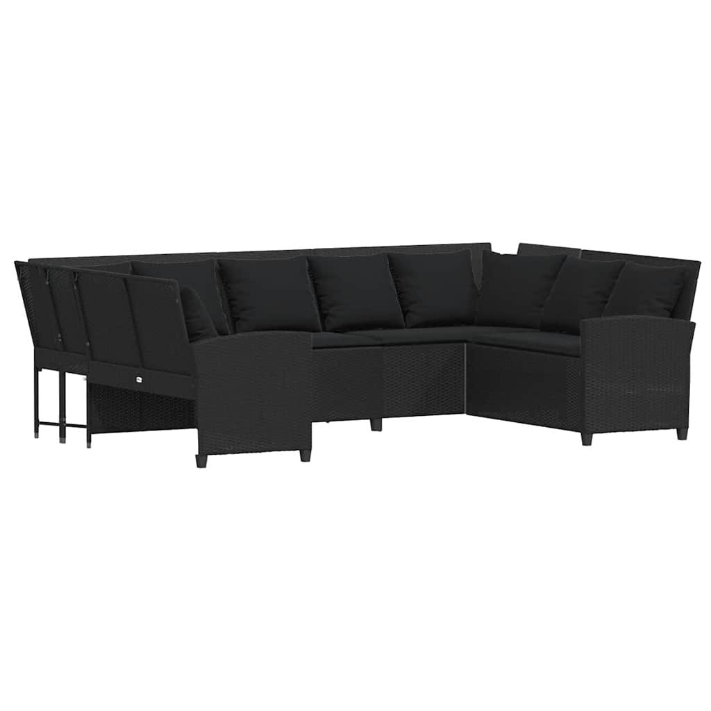 vidaXL Fotel ogrodowy z poduszkami, rattan PE, czarny