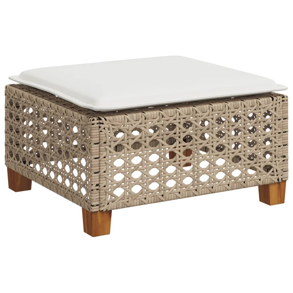 vidaXL Stołek ogrodowy z poduszką, beżowy, 63,5x56x32 cm, rattan PE