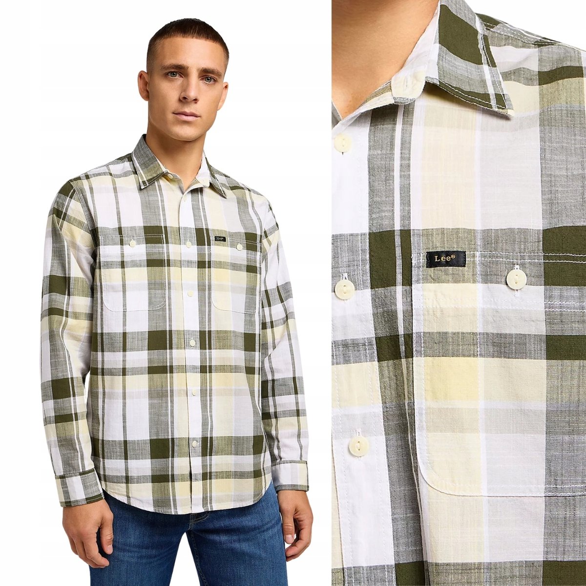 Lee WORKER SHIRT 2.0 Kale LUŹNA BAWEŁNIANA KOSZULA W KRATĘ RELAXED FIT XL