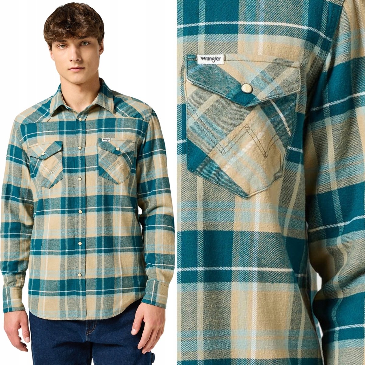 Wrangler FLANNEL WESTERN SHIRT Chinchilla BAWEŁNIANA KOSZULA W KRATĘ S