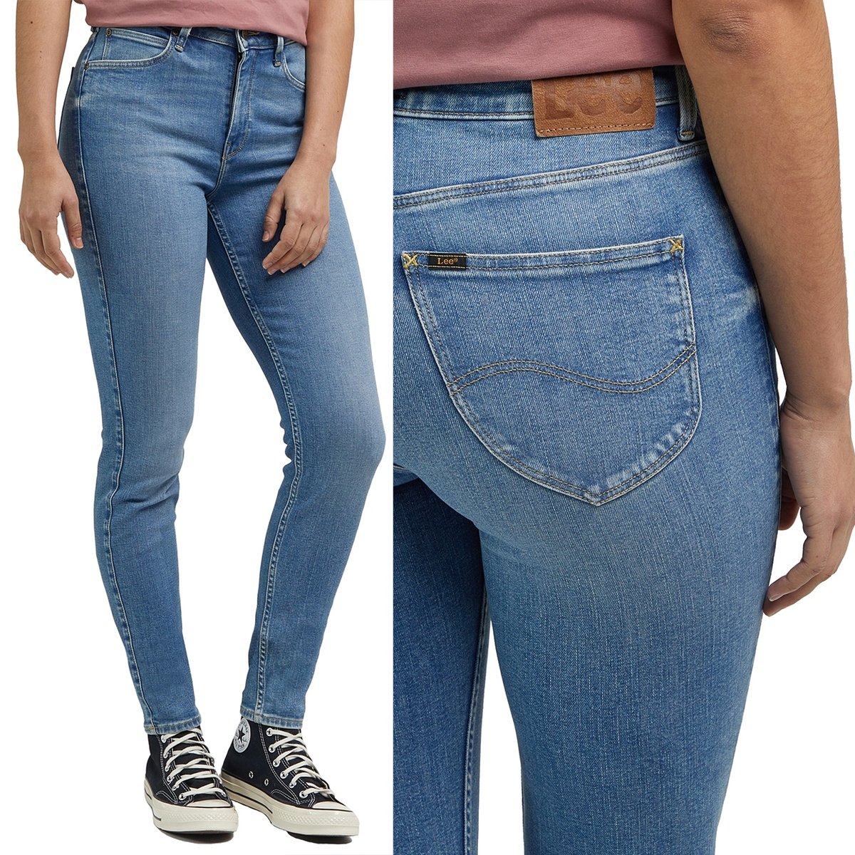 Lee SCARLETT HIGH Storms WYSOKIE DAMSKIE SPODNIE JEANSOWE RURKI W25 L31