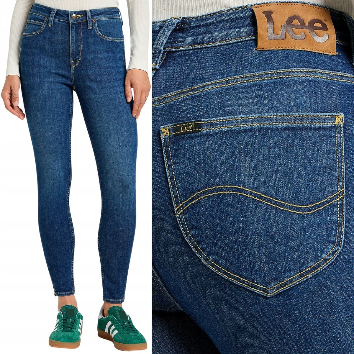 Lee SCARLETT HIGH ZIP Indi WYSOKIE SPODNIE DAMSKIE RURKI ZAMKI 7/8 W30 L33