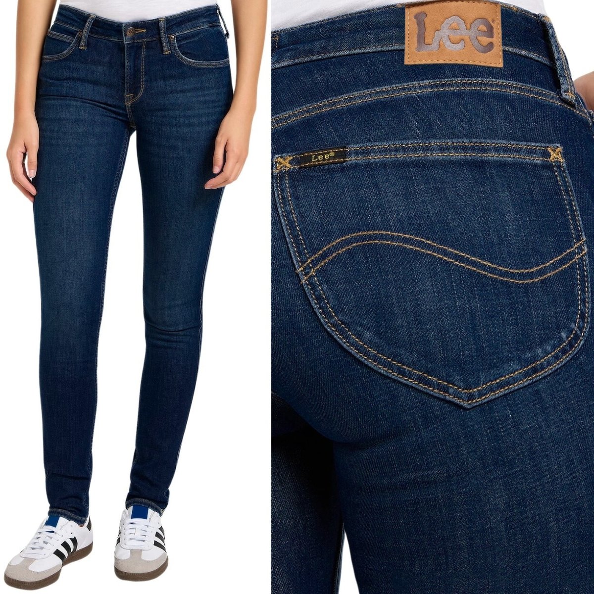 Lee SCARLETT Solid Blue GRANATOWE DAMSKIE SPODNIE JEANSOWE RURKI W27 L29