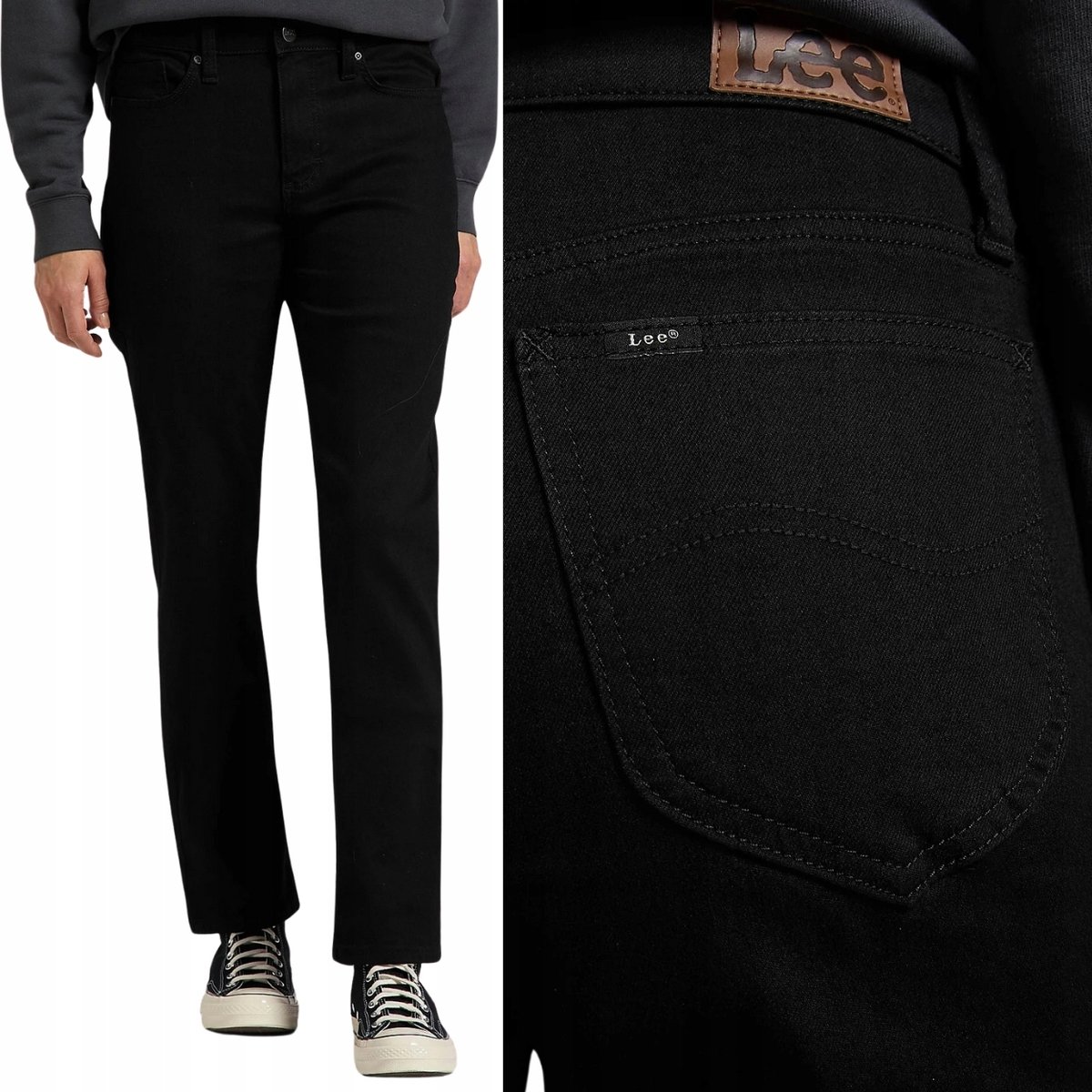 Lee LEGENDARY Black PROSTE CZARNE DAMSKIE SPODNIE MATERIAŁOWE W28 L33