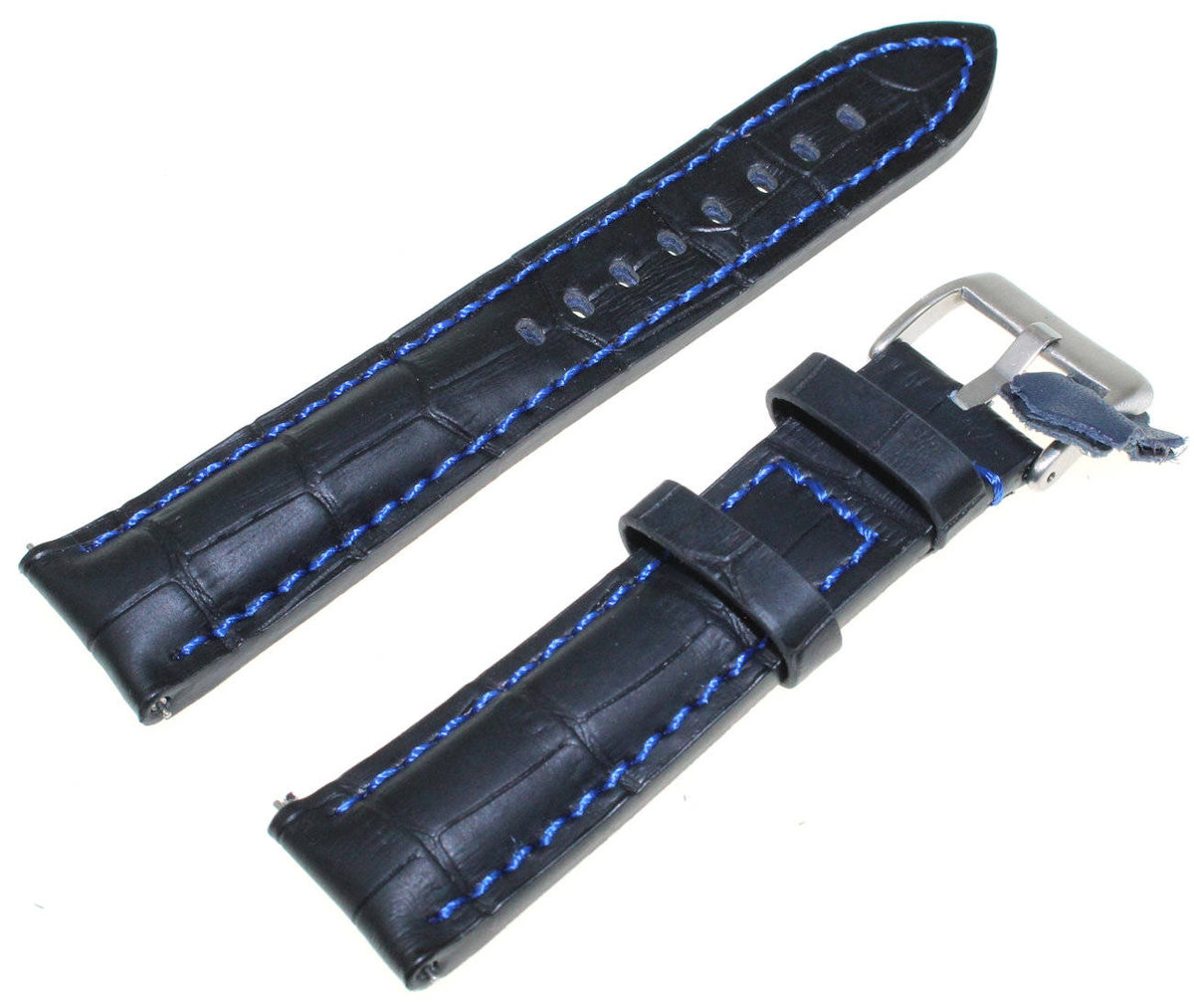 Sk��rzany pasek do zegarka 22 mm Diloy 395.22.52 czarny niebieski