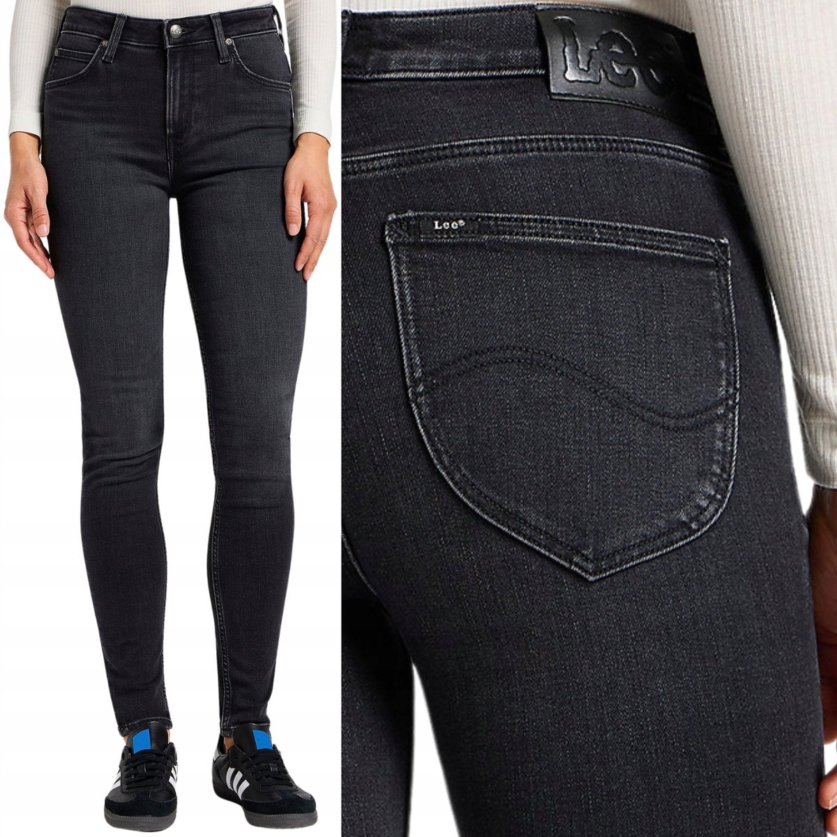 Lee SCARLETT HIGH WYSOKIE CZARNE DAMSKIE SPODNIE JEANSOWE RURKI W28 L33
