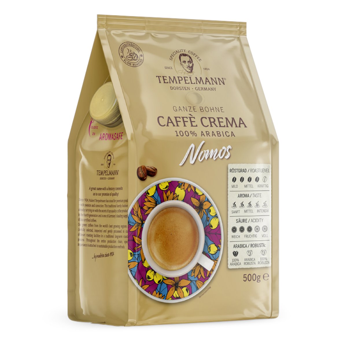 Kawa Ziarnista TEMPELMANN Nomos Cafe Crema Arabica 500g