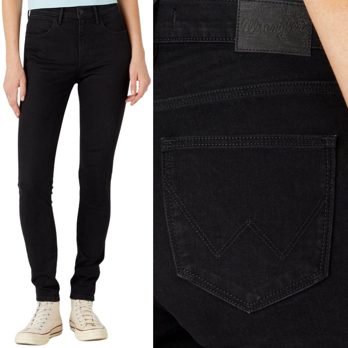 Wrangler HIGH SKINNY WYSOKIE CZARNE DAMSKIE SPODNIE JEANSOWE RURKI W26 L30