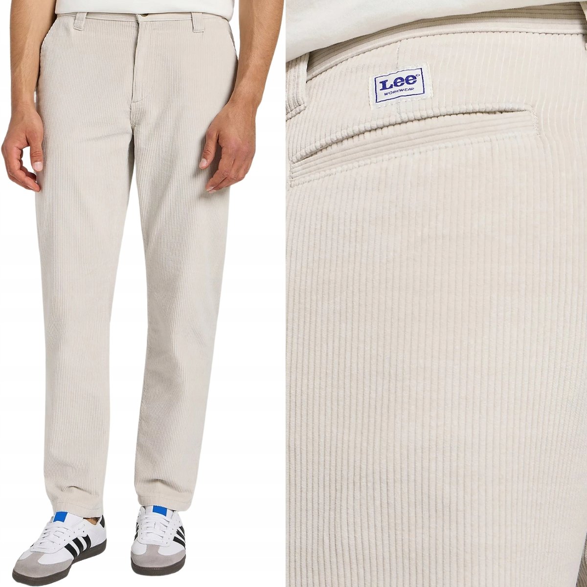 Lee RELAXED WORKWEAR CHINO ECRU LUŹNE SPODNIE SZTRUKSY CHINOSY W32 L32