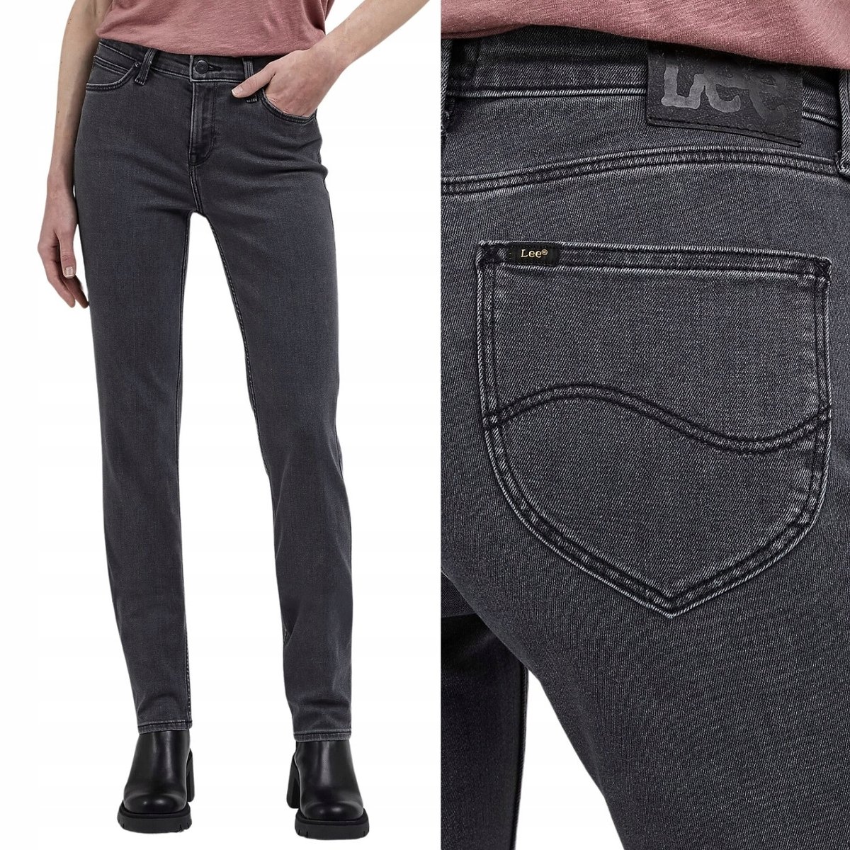 Lee MARION STRAIGHT Middle PROSTE SZARE DAMSKIE SPODNIE JEANSOWE W27 L33
