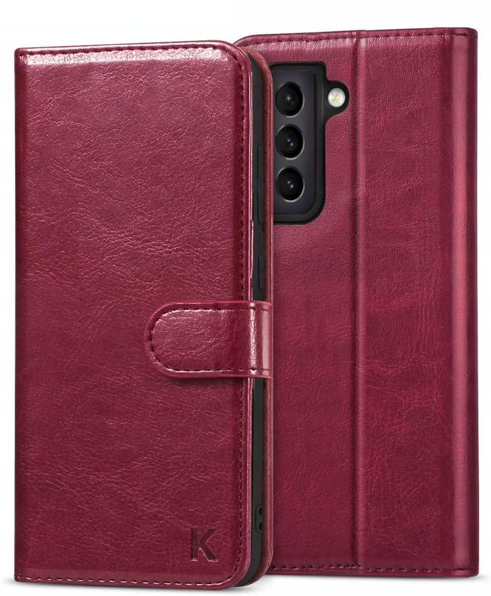 Etui Ochronne z Klapk�� do Samsung Galaxy S21+ ze Sk��ry Bordowe