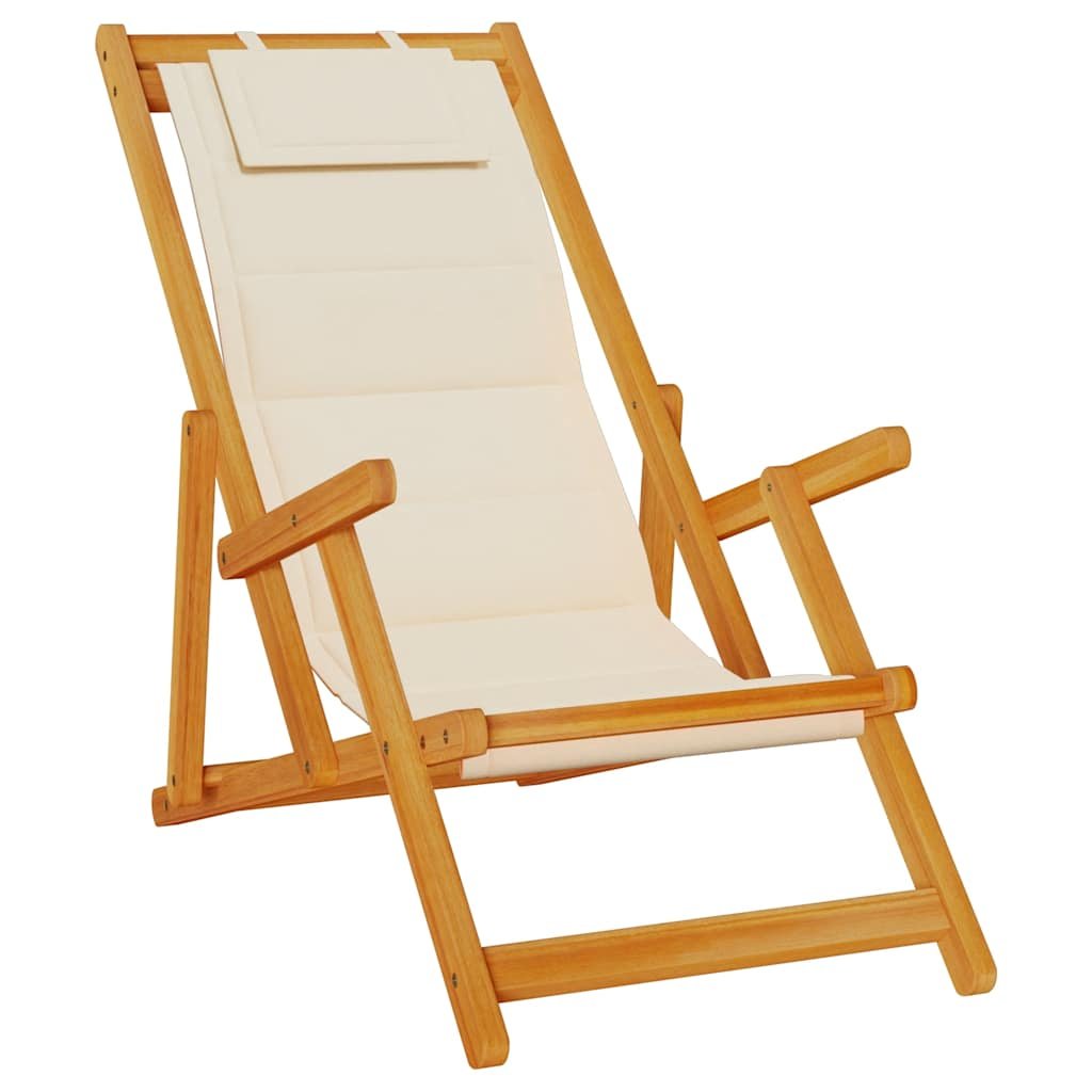 vidaXL Składany fotel plażowy z podłokietnikami, akacjowe i tekstylne