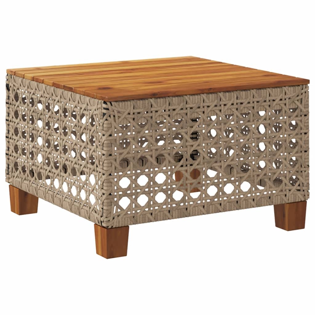vidaXL Stolik ogrodowy, beż, 55x55x36 cm, rattan PE i drewno akacjowe