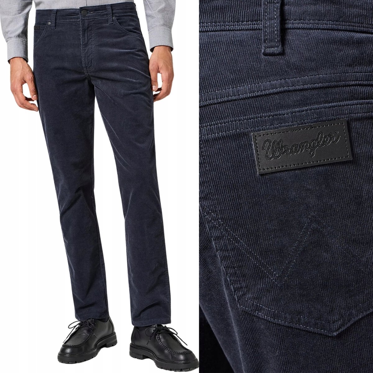 Wrangler TEXAS SLIM Dark Navy GRANATOWE SPODNIE SZTRUKSY W42 L34