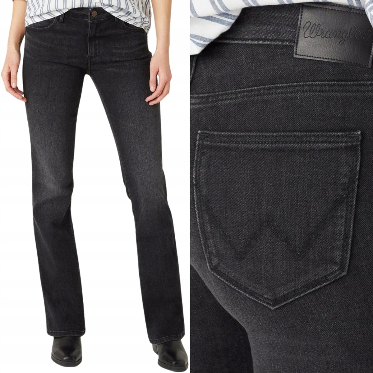 Wrangler BOOTCUT Star ROZSZERZANE CZARNE DAMSKIE SPODNIE JEANSOWE W27 L32