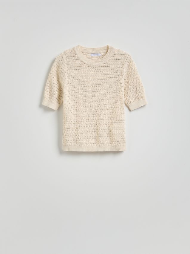 Reserved - Sweter z krótkim rękawem - kremowy