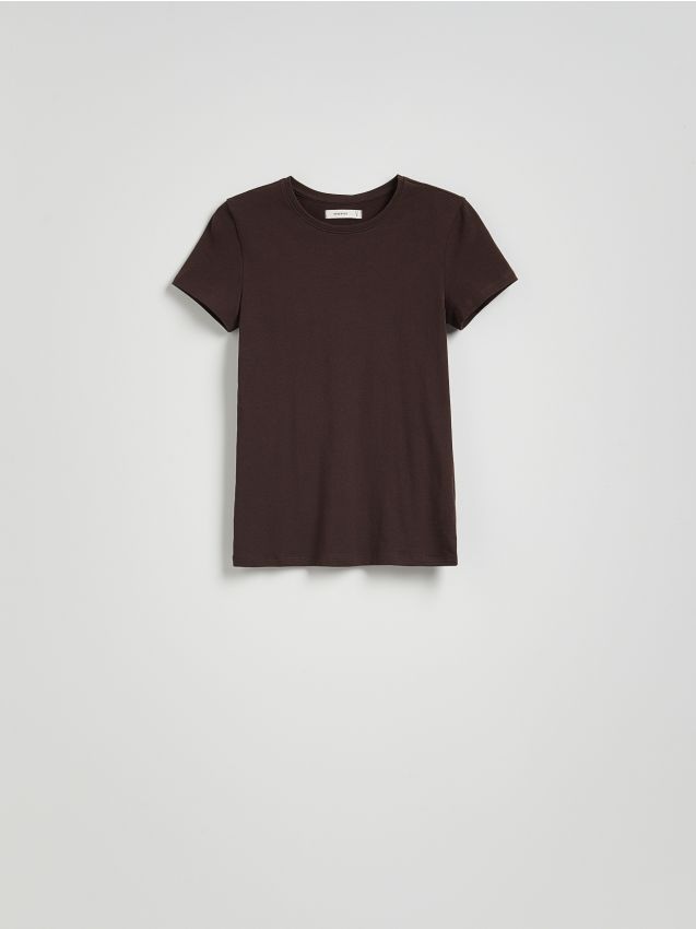 Reserved - Bawełniany t-shirt slim fit - ciemnobrązowy