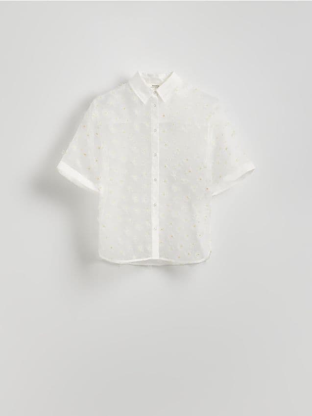 Reserved - Transparentna koszula z aplikacjami - biały