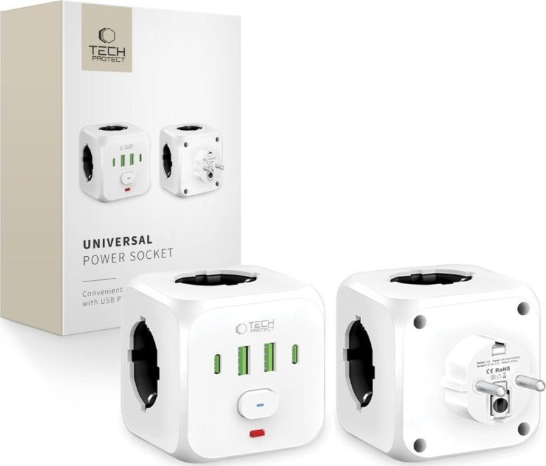 TECH-PROTECT PCL3X4 POWER SOCKET 2 USB & 2 TYPE-C & 3 SOCKET WHITE