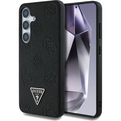 Etui GUESS Grained Hot Stamp Peony Pattern Triangle Logo MagSafe do Samsung Galaxy S25 Czarny