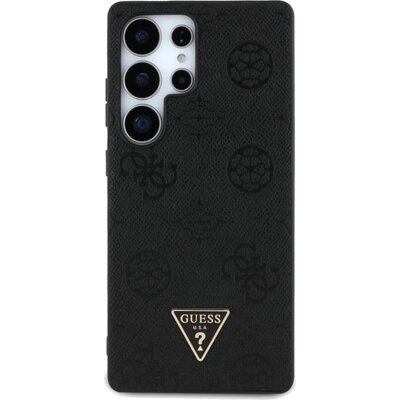 Etui GUESS Grained Hot Stamp Peony Pattern Triangle Logo MagSafe do Samsung Galaxy S25 Ultra Czarny
