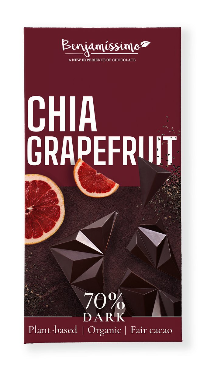 Czekolada Gorzka Chia - Grejpfrut Bezglutenowa BIO 60 g - Benjamissimo