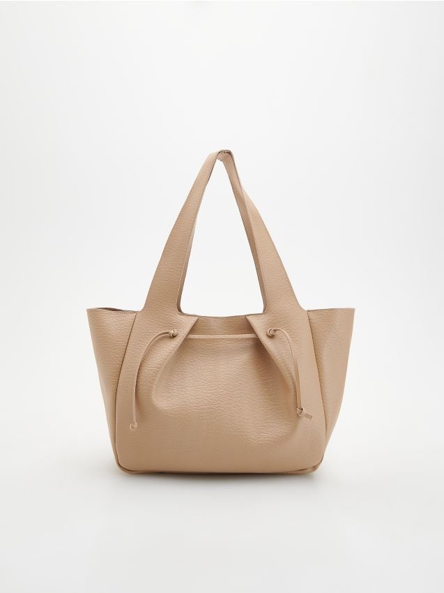 Reserved - Torebka shopper z troczkami - beżowy