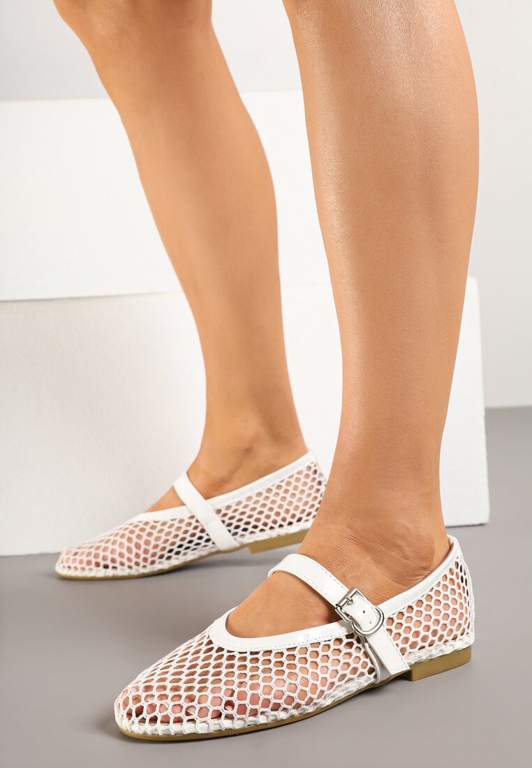 Białe Balerinki z Siateczki z Paskiem z Klamerką Artewi