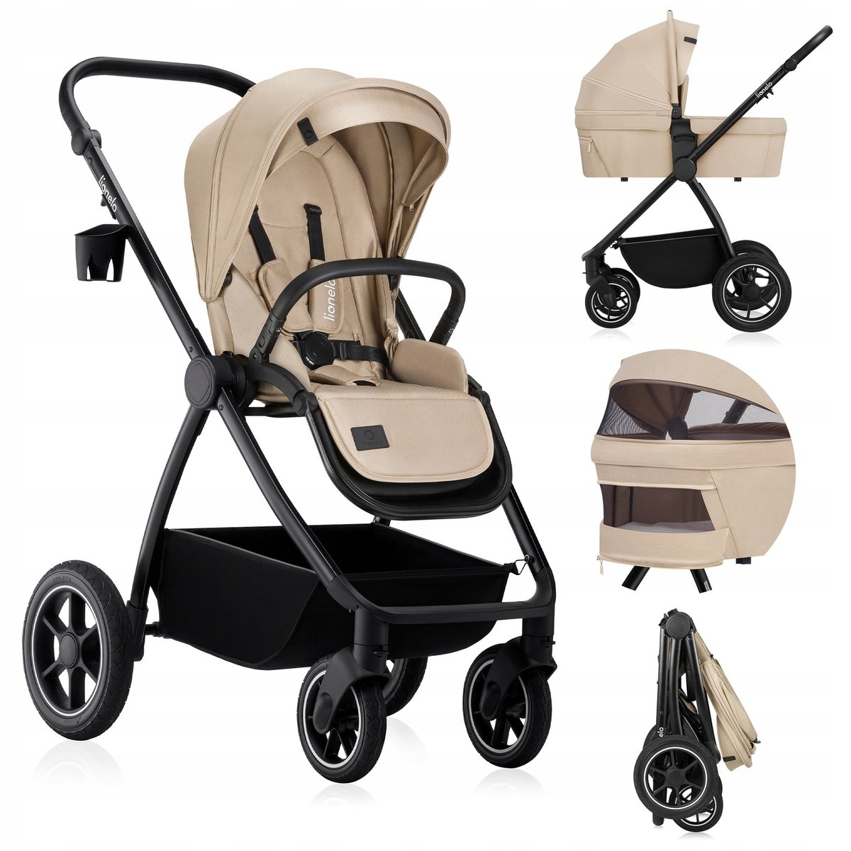 W��zek wielofunkcyjny 2w1 spacer��wka + gondola XL materac LIONELO MERIL 2IN1