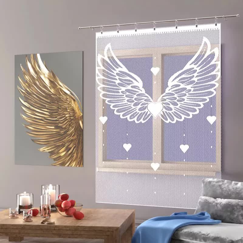 Firanka panel żakardowy frędzle Skrzydła 100x165 cm biały 100 cm 165 cm