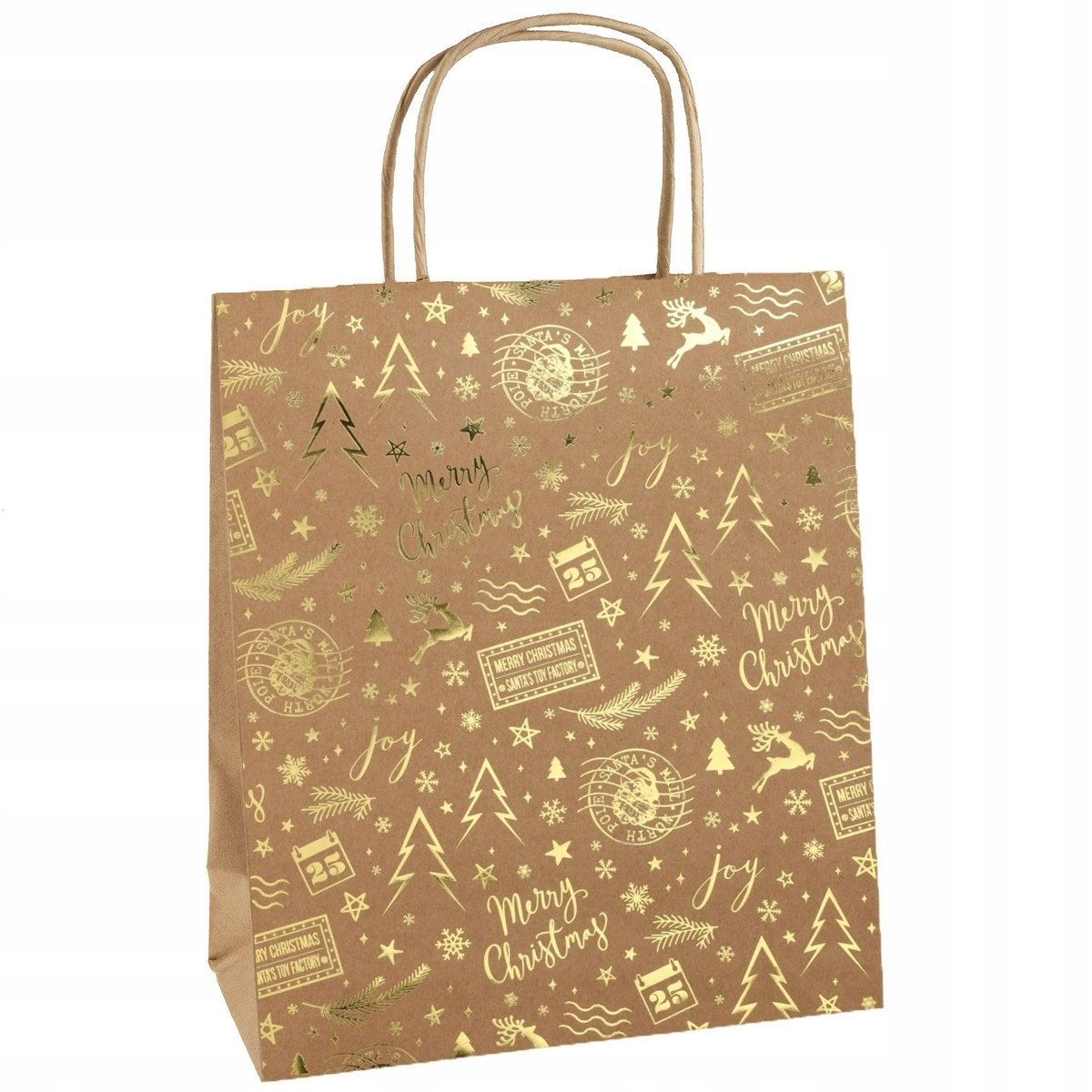 Torebka Świąteczna Na Prezent 25x34,5 PREZENTOWA PAPIEROWA BRĄZOWA KRAFT