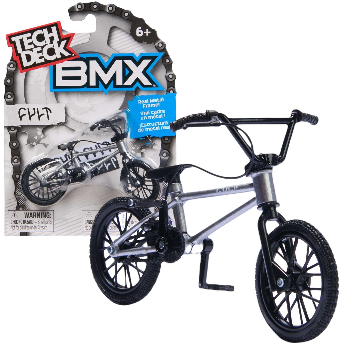Fingerbike Rower mini BMX Cult srebrny + naklejki Tech Deck Spin Master