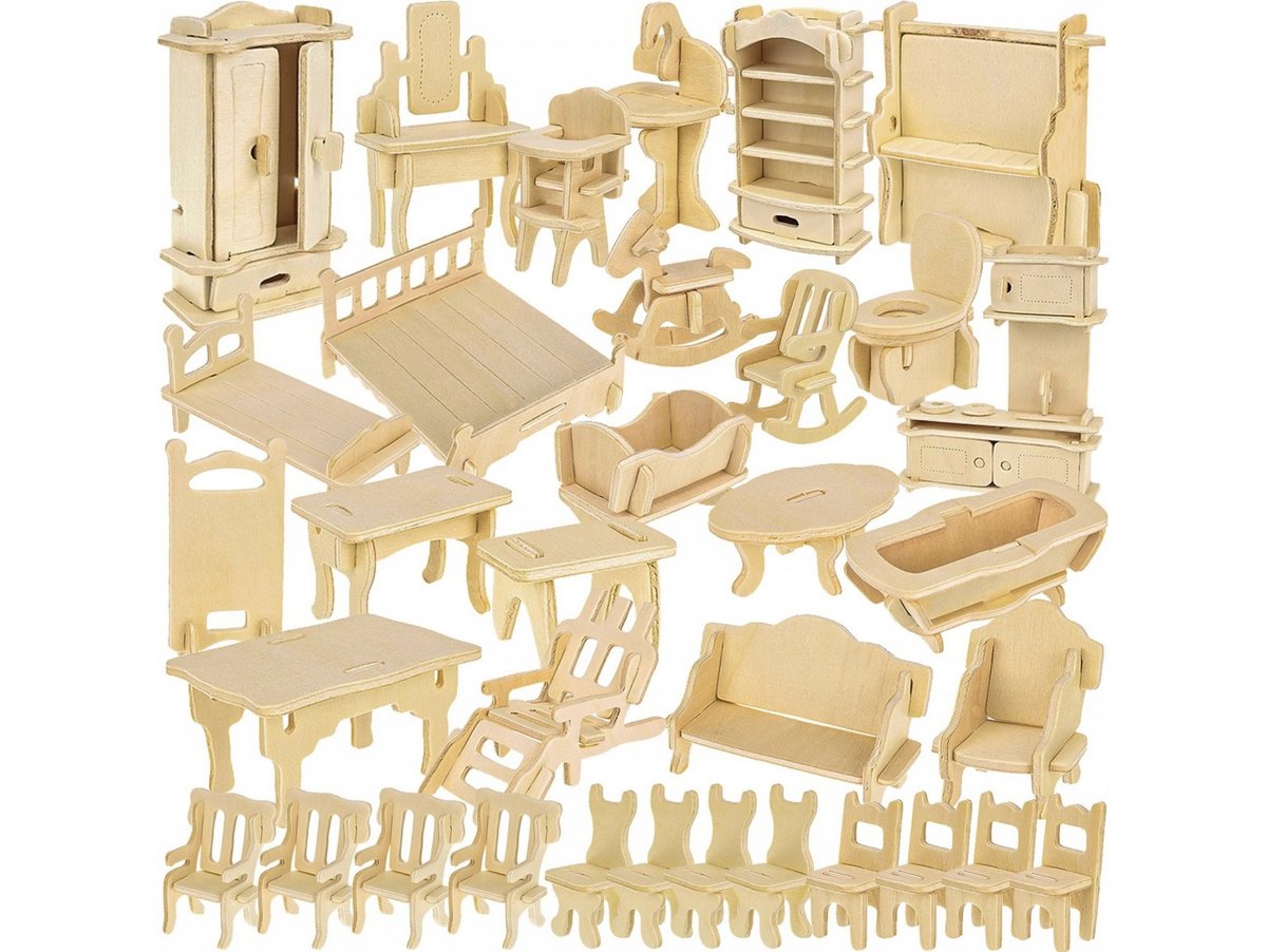 Drewniane Mebelki Meble 34Szt Dla Lalek Domek Montessori Zestaw Akcesoria