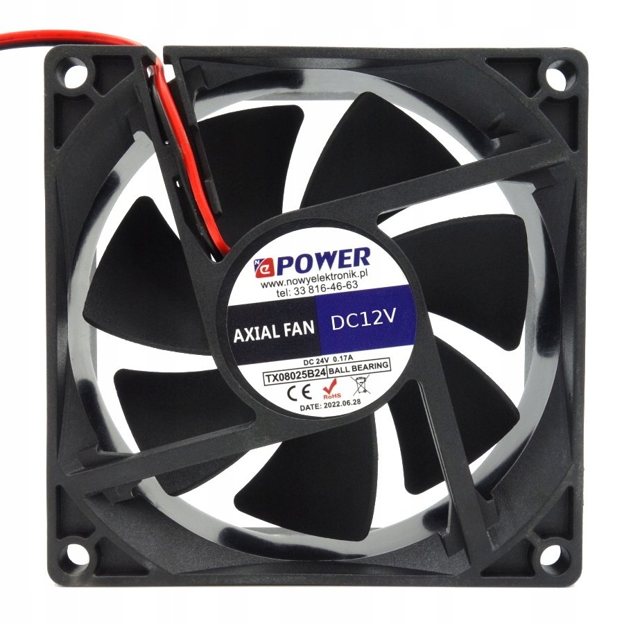 Wentylator do zasilacza 2pin 80x80x25mm 12V kulkowy wiatrak 80x25 komputera