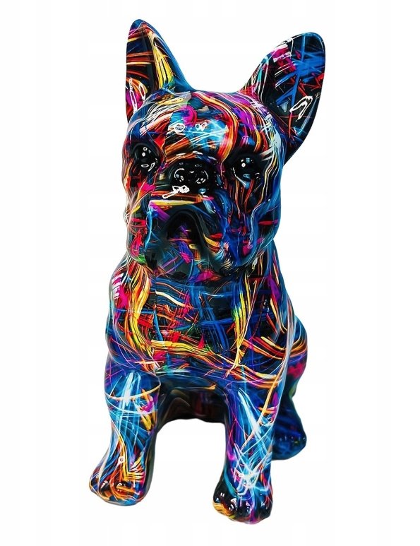 FIGURKA DEKORACYJNA PIES BULLDOG KOLOROWY OZDOBA DO DOMU DEKORACJA