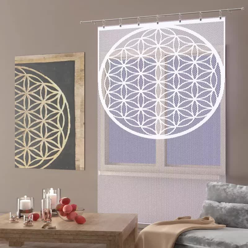 Firanka panel żakardowy frędzle Kwiat życia 100x165 cm biały 100 cm 165 cm