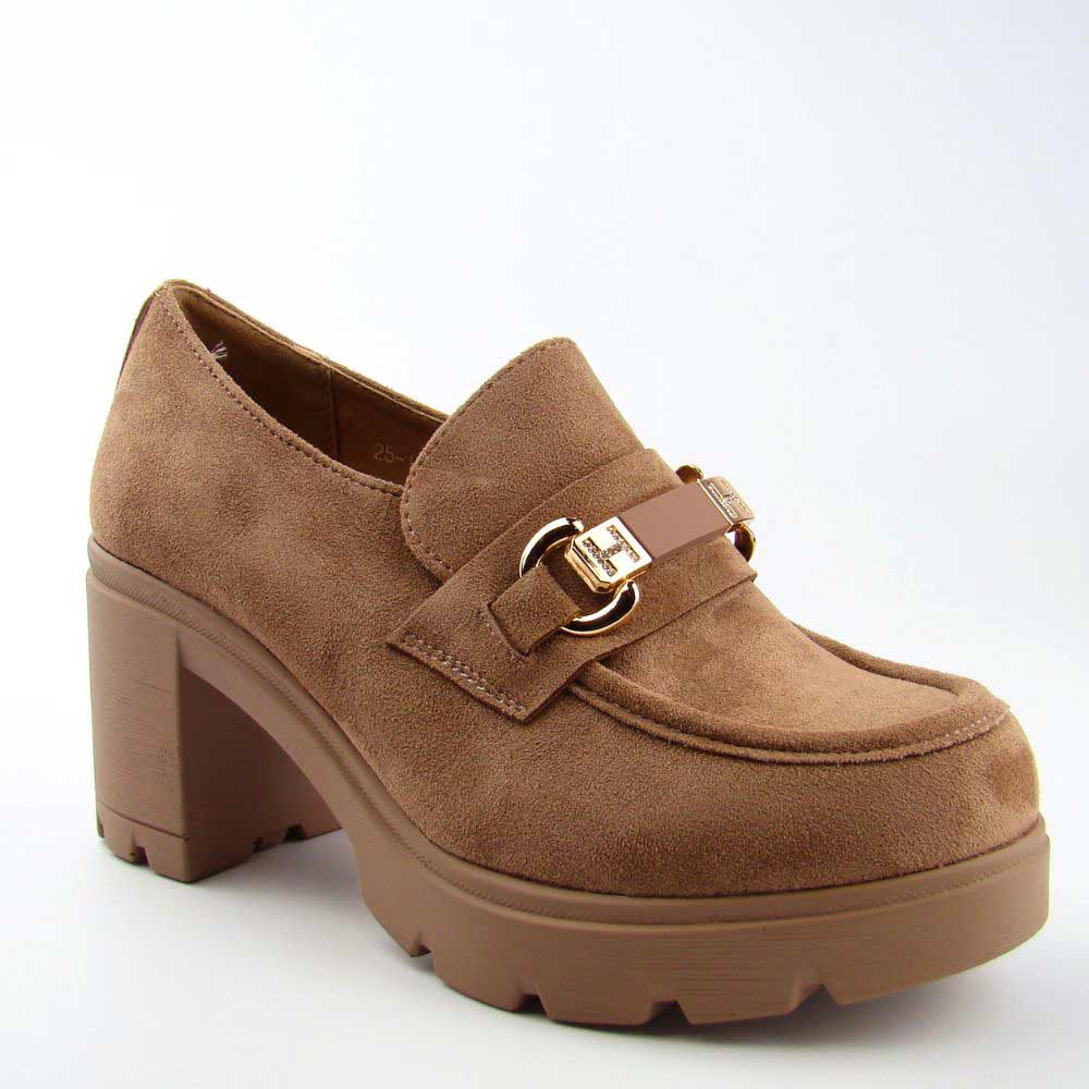 Potocki 25-12552 czółenka damskie półbuty na słupku wkładka skóra beżowe