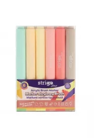 Strigo. Markery akrylowe trójkątne 6 kolorów. Końcówka Brush. Zestaw 5
