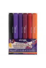 Strigo. Markery akrylowe trójkątne 6 kolorów. Końcówka Brush. Zestaw 7
