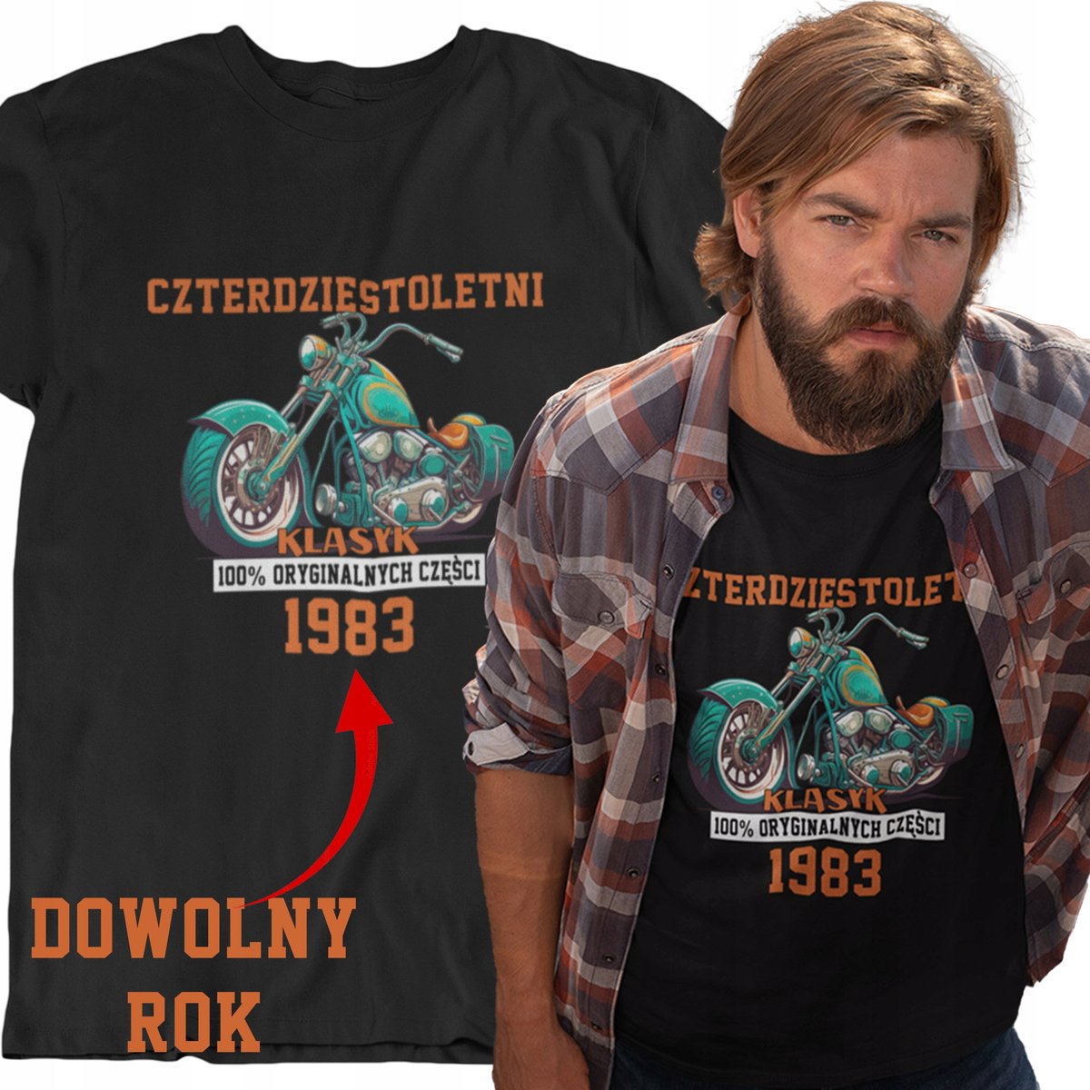 KOSZULKA urodzinowa dla niego CHOPPER 30 40 50 60 70 LATEK prezent
