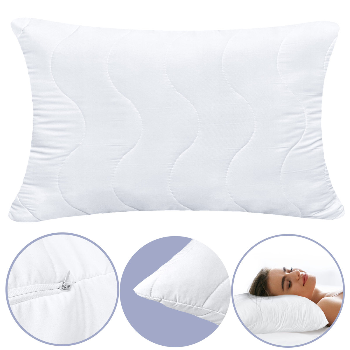 Poduszka Do Spania 40X60 Gruba Pikowana Z Zamkiem Antyalergiczna Mikrofibra Oddychająca