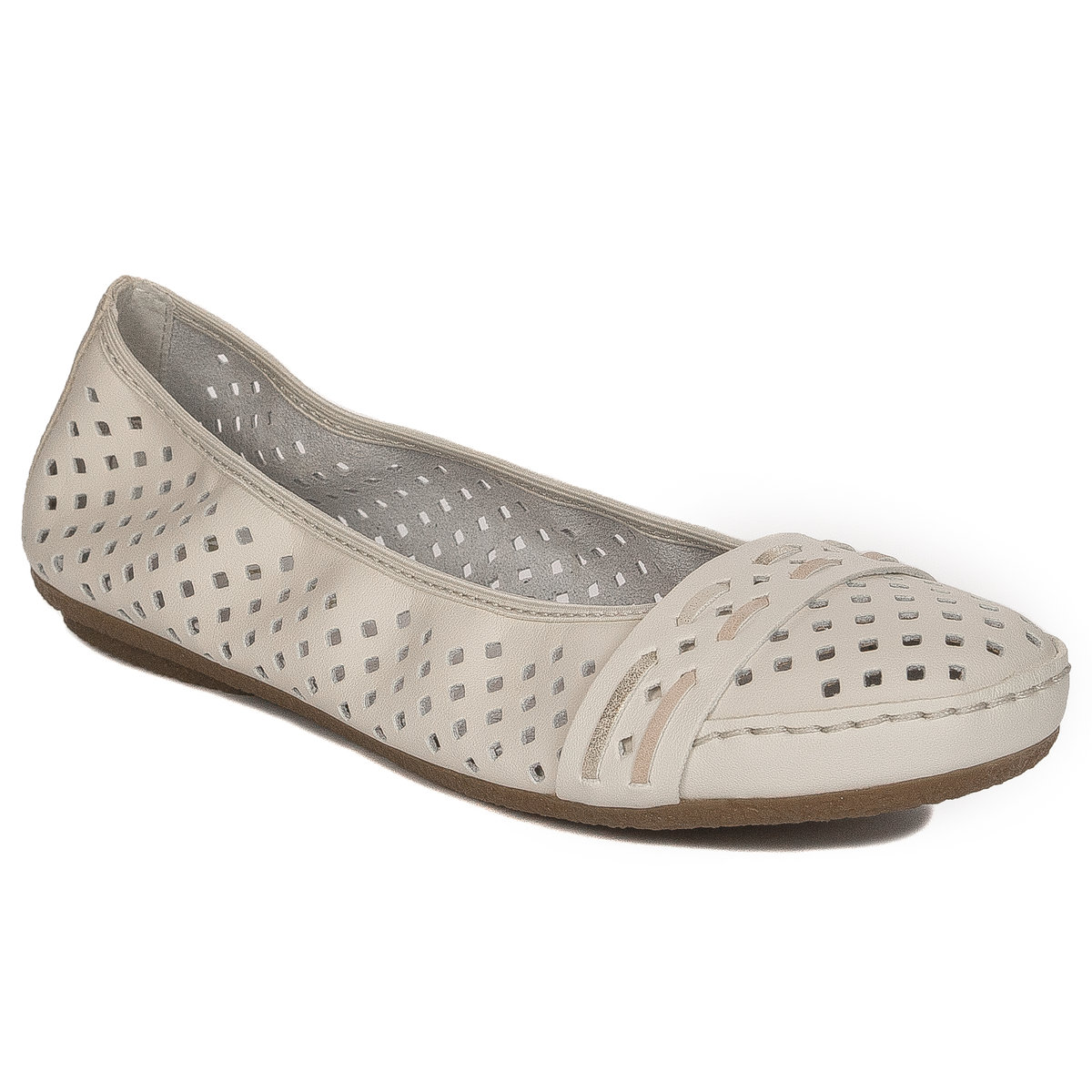 Rieker Baleriny damskie skórzane ażurowe Beige beżowe-37