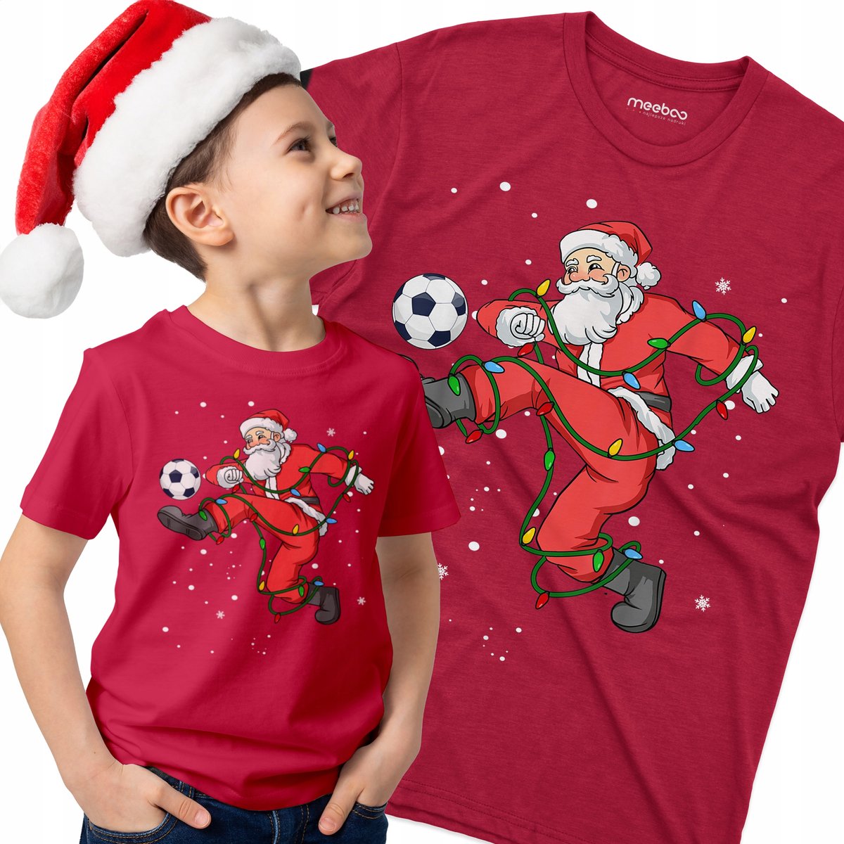Koszulka Dziecięca Świąteczna Piłkarski Mikołaj z Piłką na Nożna PREZENT
