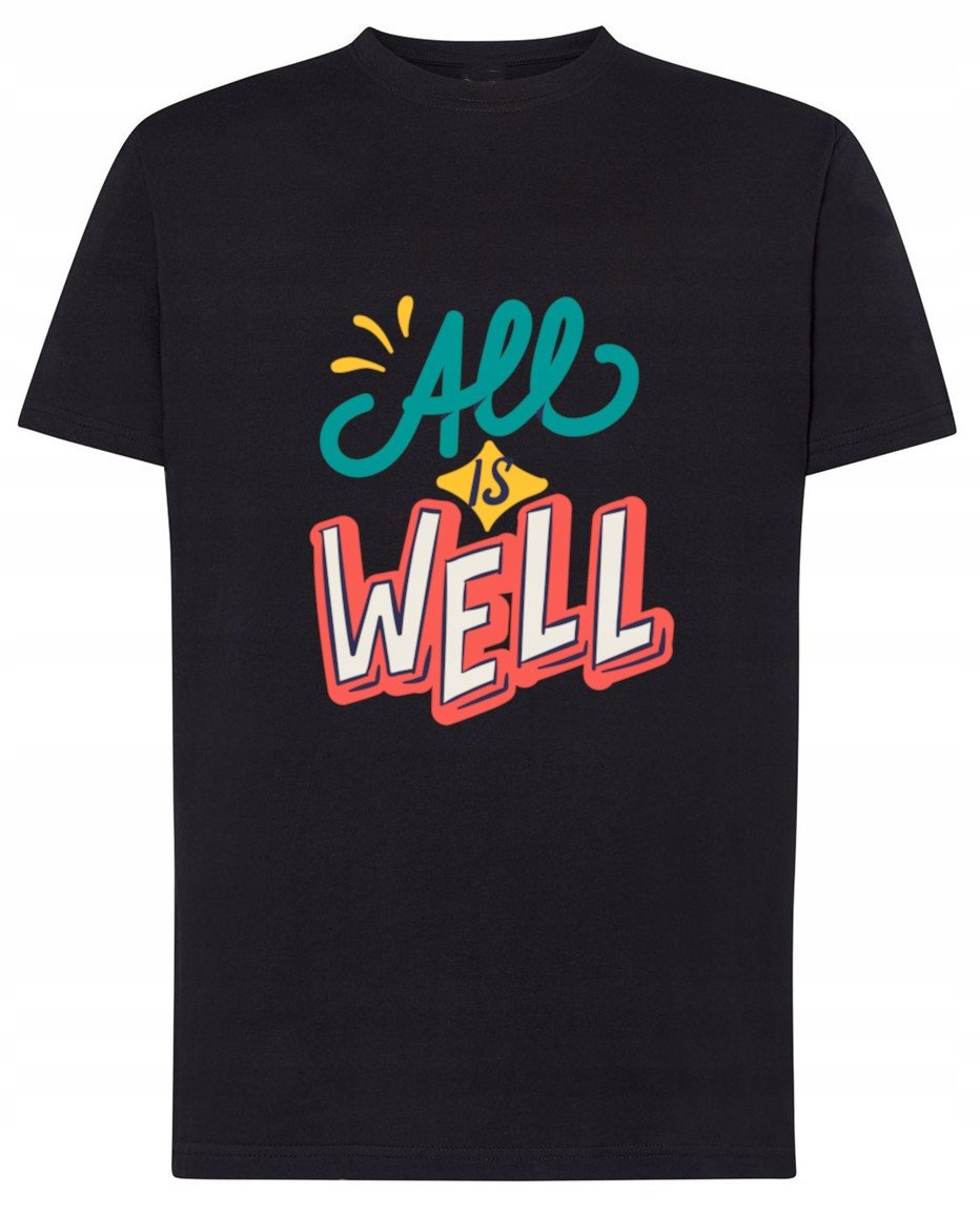 T-Shirt męski nadruk napis All is WELL Rozm.S