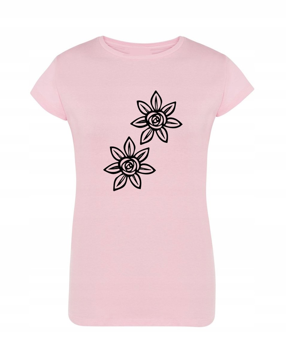 T-Shirt damski wakacyjny nadruk Kwiatki r.L