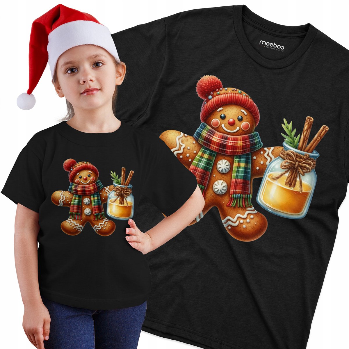 KOSZULKA DZIECIĘCA Świąteczna Piernik w Zimowej Czapce i Szaliku z Herbatką