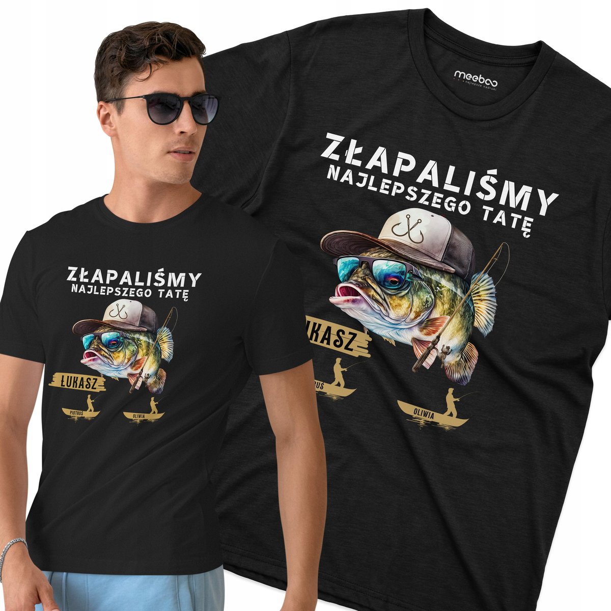 Koszulka dla TATY i na ryby złapaliśmy najlepszego tatę z imionami dzieci