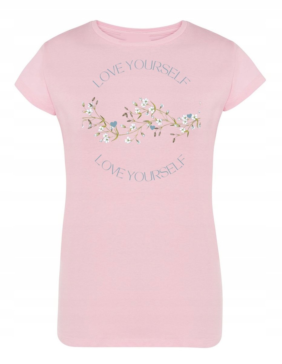 T-Shirt damski nadruk kwiatki Kochaj Siebie r.S