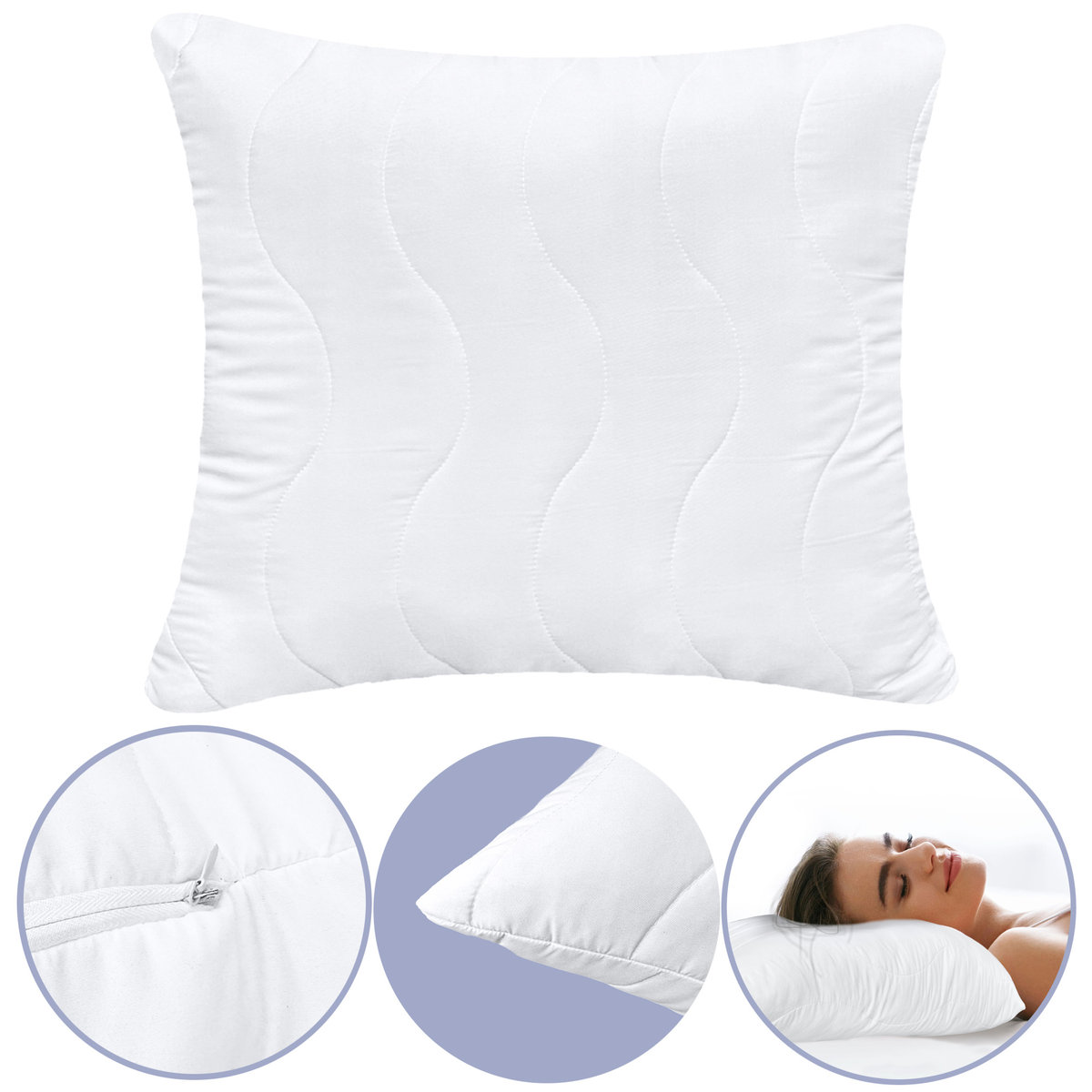 Poduszka Do Spania 40X40 Jasiek Gruba Pikowana Z Zamkiem Antyalergiczna Mikrofibra Oddychająca