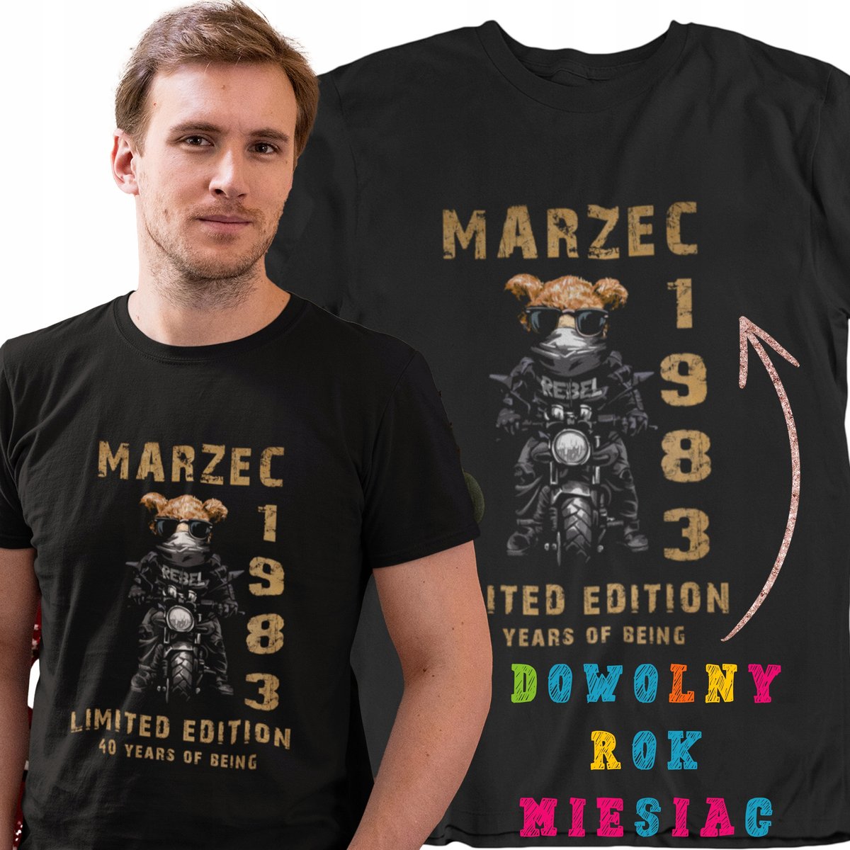 Miś motocykl koszulka na URODZINY urodzinowy PREZENT dla niego 30 40